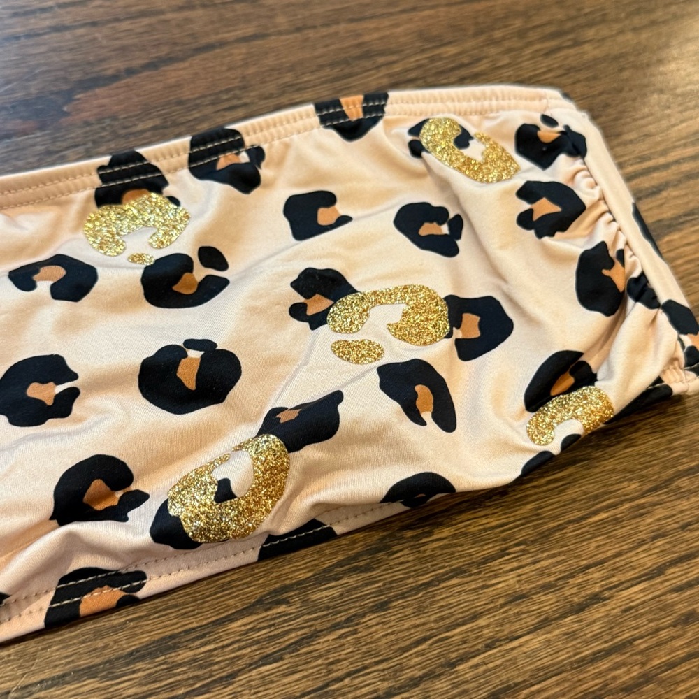 Beach Riot Highway Gold Leopard High Waisted Strapless Bandeau Bikini Size Large - Picture 4 of 8